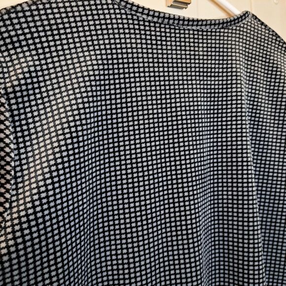Vintage Y2K Wing Shing Fashion Soft Velvet Top Houndstooth Size L Black White - Picture 8 of 8
